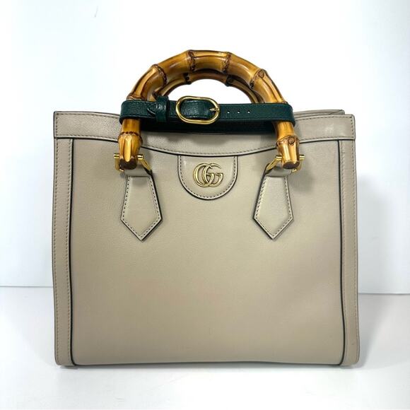 GUCCI Small Diana Taupe Beige Leather Structured Bamboo Handle Tote Handbag - Picture 1 of 15